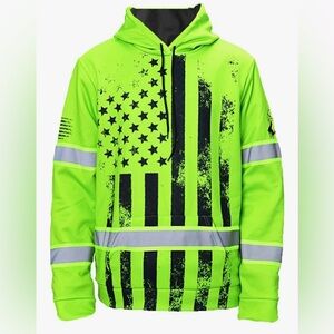 Vibrant Neon Green High Visibility Hoodie with Flag Design with Reflective Tape
